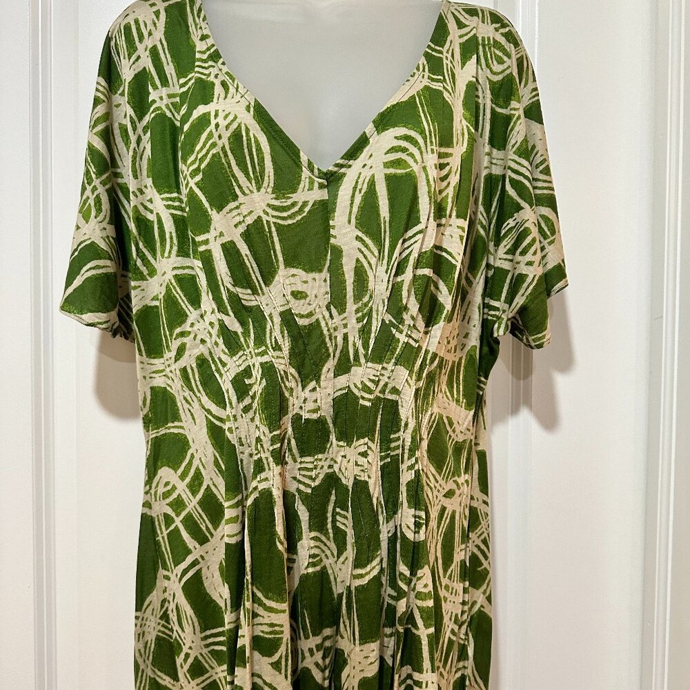 New Anthropologie Deletta Green & Cream Short Flutter Sleeve Top, Size L (NWT)